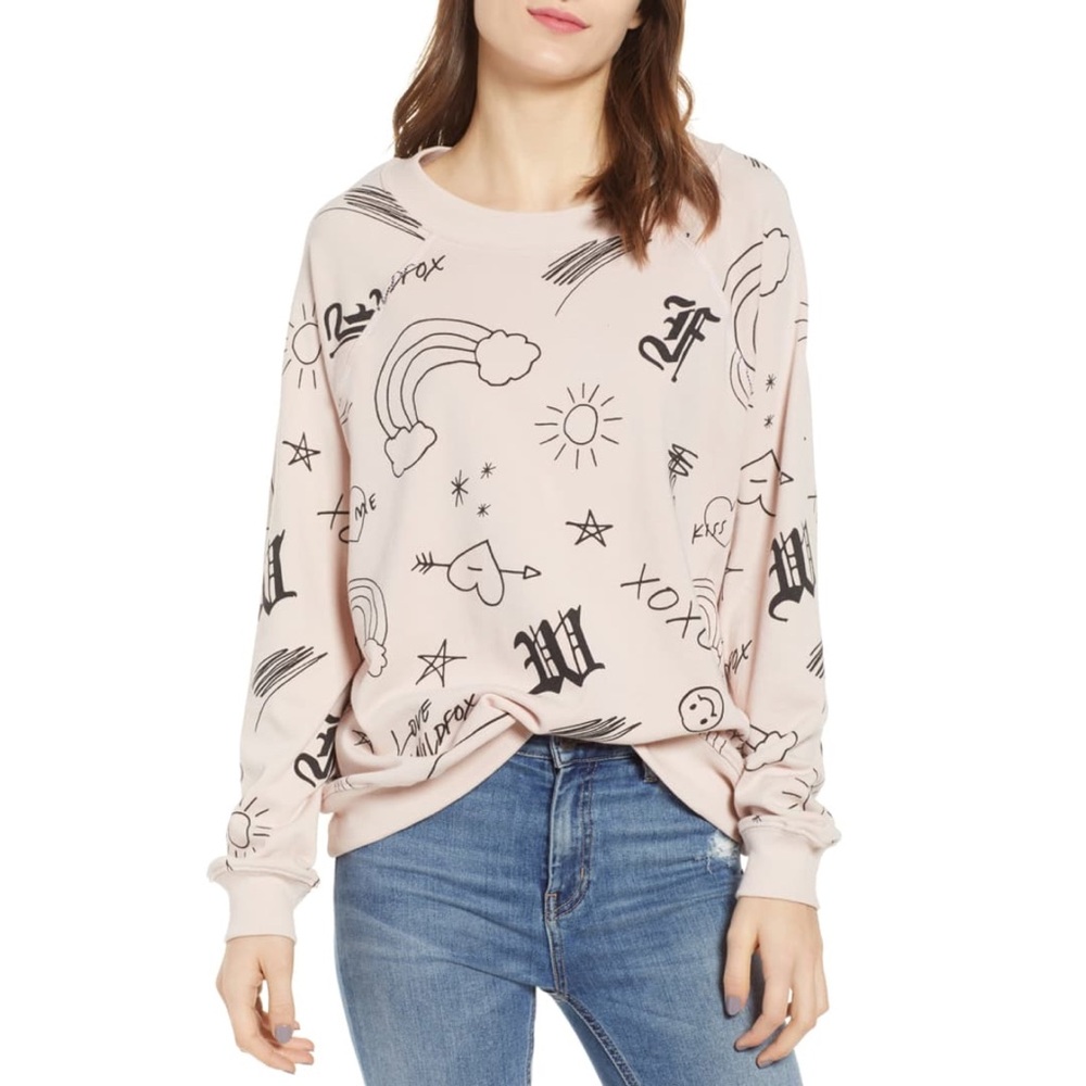 NEW! Wildfox Love Scribbles Sommers Pink Sweatshirt